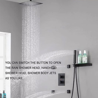 Système de douche thermostatique moderne noir en laiton brossé à poignée unique avec étagère, pour usage hôtelier, jet doux massant