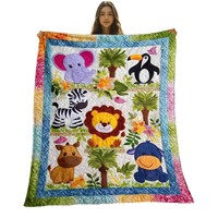 Couverture matelassée patchwork animaux de la jungle mignons pour enfants, motif lion, girafe, éléphant, panda, couverture de lit personnalisée, couverture chaude pour bébé, cadeau