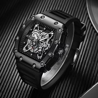 Wlisth 6147 Montre Homme de Sport Tendance à Bracelet en Silicone Mouvement Quartz Cadran Tonneau Aiguilles Lumineuses Étanche