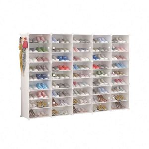 Meuble <span class=keywords><strong>à</strong></span> chaussures moderne en plastique PP et tubes en fer, élégant range-chaussures <span class=keywords><strong>à</strong></span> 5 niveaux - Product Image 3