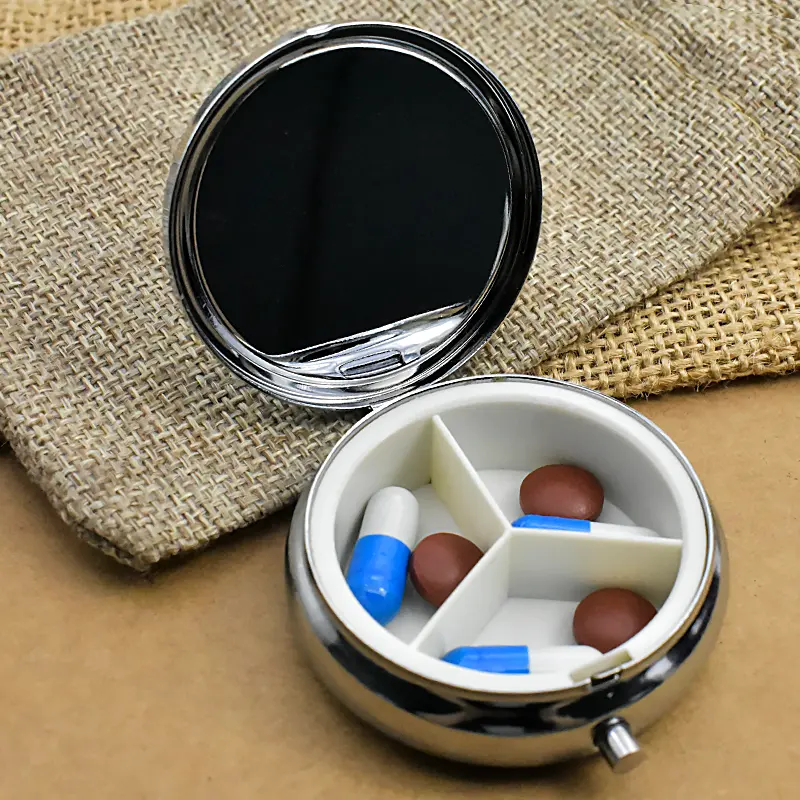 Custom Logo Round Aluminum Compartment Pill Case Pill Box Pill Storage Cases