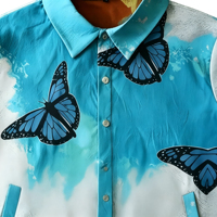 Chemises imprimées pour hommes de haute qualité, décontractées et formelles, imprimé papillon monarque bleu sur toute la surface, chemise à manches courtes pour hommes, style resort