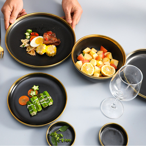 Electroplated Gold Trim Tableware <b>Set</b> FDA-Certified Matte Ceramic <b>Dinnerware</b> Collection 12pc Customizable Hotel & Home Service - Product Image 5