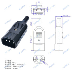 <span class=keywords><strong>Conector</strong></span> de Cable Recto IEC <span class=keywords><strong>C13</strong></span> C14 16A 250V Negro, <span class=keywords><strong>Conector</strong></span> de Alimentación Reutilizable Hembra y Macho, Enchufe de CA de 3 Pines - Product Image 6