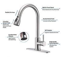 Robinet de cuisine moderne monotrou à économie d'eau de haute qualité, personnalisable, en laiton chromé et acier inoxydable 304, avec poignée extractible