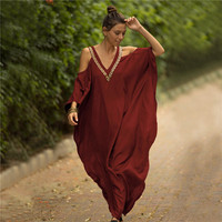 Xuanlang 6 couleurs nouveautés été longue broderie robes de plage taille libre Bikini Kimono plage couverture ups robe caftan