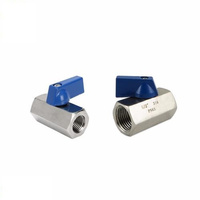 Mini-vanne à boisseau sphérique en acier inoxydable 304, filetage femelle, petite vanne à boisseau sphérique avec poignée bleue pour conduites d'eau, de gaz et d'huile