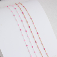 Superbe chaîne trombone 3+1 en or 14K plaqué/argent S925 émaillée rose/fuchsia scintillante pour la création de colliers DIY et de bijoux permanents