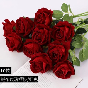 Fleurs artificielles en velours rose simulé, rouge, 12 pièces, décoration de mariage et de la maison - Product Image 3