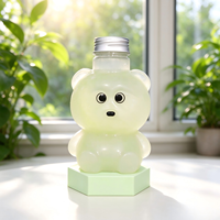 Gobelets à thé au lait Boba en forme d'ours mignons de 450 ml (15 oz) avec couvercle, bouteilles jetables en plastique de qualité alimentaire pour jus et boissons, idéales pour les cafés et les fêtes