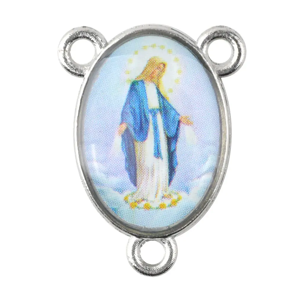 Centrotavola rosario cattolico Saint Sticker 18*13mm medaglia centrale in resina epossidica di piccole dimensioni