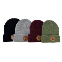 Bonnet d'hiver personnalisé avec logo, en tricot gaufré, avec patch brodé 3D, étiquette tissée, motifs à pois, nœuds, camouflage et personnages de dessins animés
