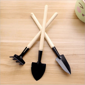 Ensemble de jardinage trois pièces : pelle à repiquer, petite pelle en fer, petite râteau en fer pour la plantation de bonsaïs et de légumes d'intérieur - Product Image 1