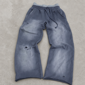 Pantalon de survêtement en coton molletonné double taille uni pour homme, style hip-hop, coupe large et ample, streetwear, avec cordon de serrage - Product Image 4