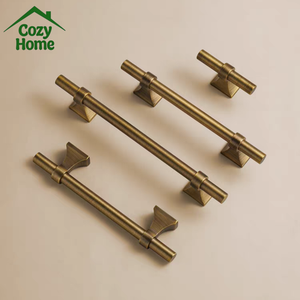 French Solid H59 Brass Antique Brass T bar Trapezoidal Cabinet <strong>Door</strong> Handles Kitchen Handles Cabinets Drawer Wardrobe Pull Handle - Product Image 1