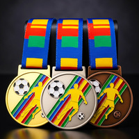 Médailles de champion de football haut de gamme, en relief 3D, or, argent, bronze, trophée personnalisé pour tournoi de football