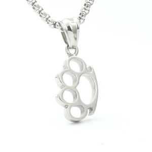 Brass Knuckle Pendant Necklace Silver White Zinc Alloy <b>Titanium</b> Steel Themed Pendant Gift Jewelry - Product Image 1