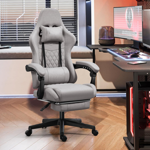 <span class=keywords><strong>Chaise</strong></span> de jeu ergonomique inclinable en tissu avec <span class=keywords><strong>coussin</strong></span> à ressorts et repose-pieds pour PC, bureau et gaming - Product Image 2