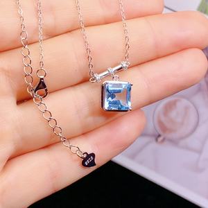 Conjuntos de Joyería Premium al por Mayor, Collar y Colgante de Circonita Azul Topacio de Diseño Cuadrado a la Moda - Product Image 3