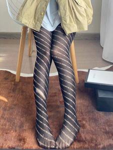 ब्रांड लोगो पत्र प्रिंट टाइट्स पैंटीहोज 2022 फैशन ट्रेंड ब्लैक सिल्क पेंटीहोज फास्ट शिपिंग डिजाइनर टाइट्स पेंटीहोज - Product Image 4