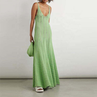 Robe longue femme en crochet personnalisée, sexy, col en V, ajourée, sans manches, style pointelle, pour la plage et les vacances