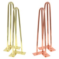 Kaki Meja Mewah Modern Bulat Kaca Baja Krom untuk Meja Makan Kopi Furnitur Logam Model Hairpin Warna Rose Gold