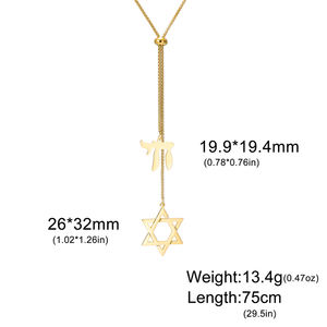 Collier long Myshape avec pendentif étoile de David et <span class=keywords><strong>Chai</strong></span> hébreu juif, chaîne de pull, hexagramme, bijoux en acier inoxydable - Product Image 6