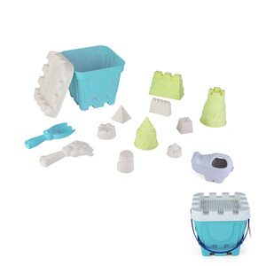 Juego de cubos de playa de paja de trigo de 14 piezas: cubo de castillo, tamiz, tapa, pala, moldes. Juguetes de arena ecológicos para niños. Etiqueta colgante. - Product Image 5