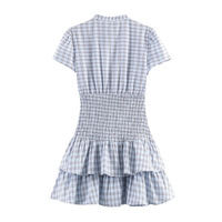 Vente en gros pour le commerce extérieur Nouvelle collection Printemps 2026 Robe courte tricotée à carreaux vintage avec bordure à volants 3067318