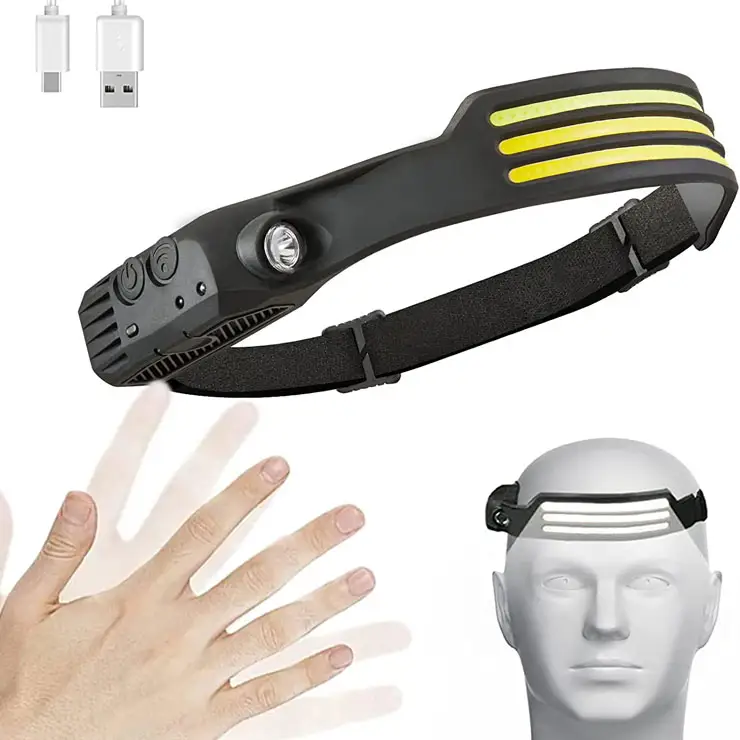 Outdoor COB 3 Light Silicone Motion Sensor head lamps ricaricabile usb led head torch torcia frontale per la pesca in campeggio