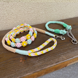 Correa para Perro Tejida a Mano con Diseño Floral, Correa y <span class=keywords><strong>Collar</strong></span> para Perro de Estilo Ecológico y Moderno, Venta al Por Mayor - Product Image 6