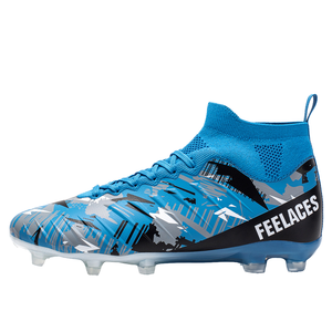 Chaussures de football professionnelles pour hommes, à motif bleu, à tige haute, crampons FG AG, vente en gros, chaussures de sport personnalisées pour l'entraînement - Product Image 1
