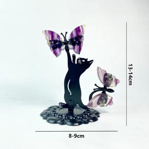Farfalla in Pietra Preziosa con Due Paia di Ali <span class=keywords><strong>e</strong></span> Supporto a Forma di Gatto Nero, Articolo in Cristallo per Decorazione <span class=keywords><strong>e</strong></span> Regalo - Product Image 3