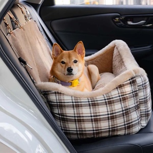 Lit de siège de voiture pour chien à motif de rayures moelleuses de luxe pour chien de taille moyenne Lit de siège d'appoint double lavable en machine détachable pour animaux de compagnie - Product Image 4