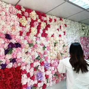 Oprollen Zijde Rose Hydrangea Witte Bloem Hoofd Bladeren Panel Muurschildering Bruiloft Muur Achtergrond Kunstmatige Bloem