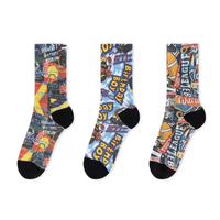 Chaussettes à impression numérique avec semelle en molleton mi-haute, style sublimation 3D, design personnalisé, noir sur les orteils et le talon