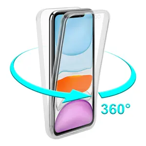 Funda transparente de doble cara para teléfono iPhone, cubierta trasera de Gel TPU de cobertura completa de 360 grados para iPhone 11 12 13