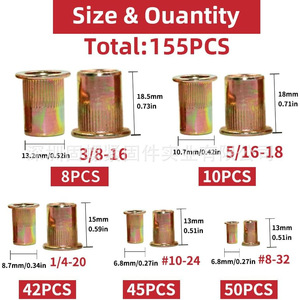 Unc Rivet Nuts Yellow Zinc Plated Threaded Insert Nut Assortment Kit 155pcs Inch Thread Inserts Fully Threaded Grade A - Product Image 3