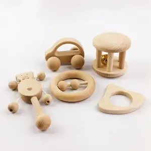Großhandel pädagogische Round Drum Face Fixer Holz Auto Holz Rassel Set Spielzeug für Baby