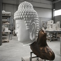 Sculpture de tête de Bouddha en bois de santal zen artisanale en résine de fibre de verre, style européen, taille et couleur personnalisables pour jardin extérieur