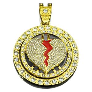 Collier pour homme en alliage, style Hip Hop, avec pendentif cœur brisé rotatif, entièrement serti de diamants, tendance et de caractère, pour rappeurs - Product Image 3