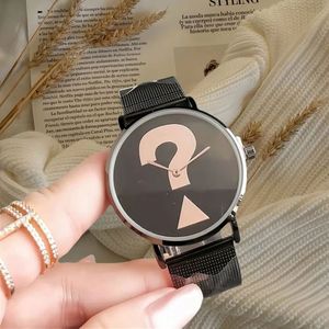 Montre pour femme avec bracelet en maille noire, cadran à signe de question, boîtier argenté, design unique, nouvelle montre de luxe pour femme, montre à quartz pour femme d'affaires - Product Image 4