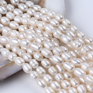8-9mm Rice Beads Natural <b>Freshwater</b> White Pink Colored <b>Pearls</b> Loose Beads for DIY Necklace <b>Bracelet</b> Material - Product Image 1