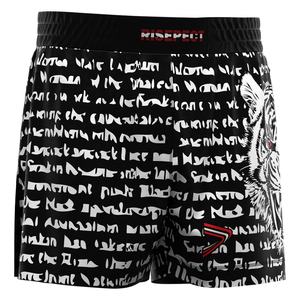 Shorts d'entraînement RISEPECT de style rétro pour arts martiaux, imprimé tigre et zèbre thaïlandais, coupe mi-cuisse, bleu marine - Product Image 4