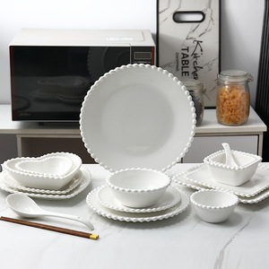 China Supplier Porcelain Crockery <b>Set</b> <b>White</b> Beads Ceramic Fine Bone China 12 Pieces <b>White</b> <b>Dinner</b> <b>Set</b> for Restaurant - Product Image 1