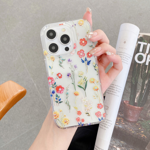 PC TPU Transparent Clear Protective Cover Plant Floral Phone Case for iPhone 16 pro max 16e