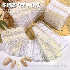 Perlas de Decoración para <span class=keywords><strong>Uñas</strong></span> Acrílicas, Redondas y Semirredondas, de Diferentes Tamaños, Joyería de Perlas, Diamantes de Lujo, Camelia, en Caja - Product Image 1