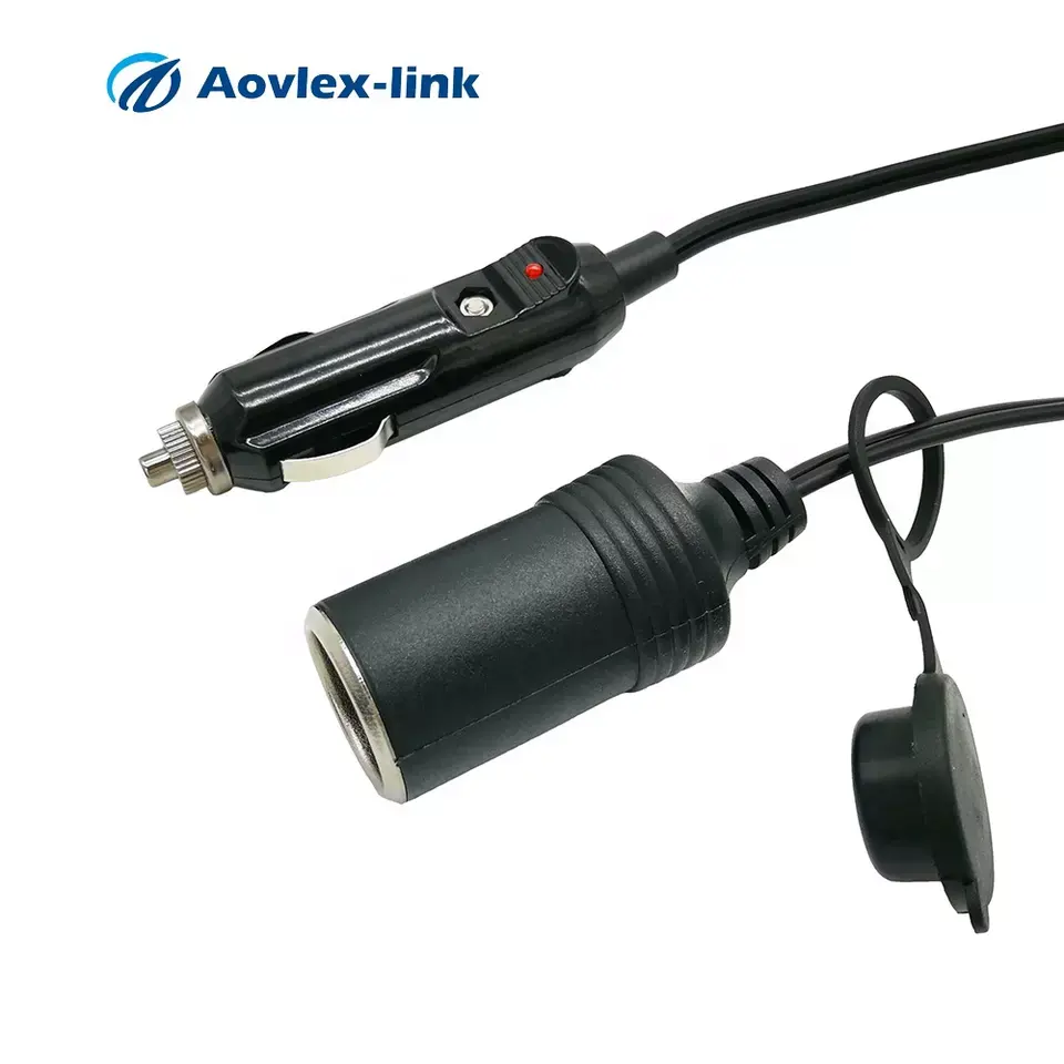 customized 12v/24v Car Cigarette Lighter cable plug to socket with dust cover extension cable
