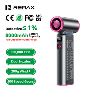 REMAX RS-SF19 เครื่องเป่าลมไฟฟ้า 130000 รอบต่อนาที 160 วัตต์ <span class=keywords><strong>พัดลม</strong></span><span class=keywords><strong>มือ</strong></span>ถือแรงดันสูง 200 กรัม แรงลมเทอร์โบ สำหรับพีซี รถยนต์ และกลางแจ้ง - Product Image 1