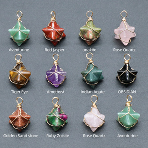 Boucles d'oreilles pour femmes enveloppées dans un pendentif étoile en cristal naturel, fil d'or, mode populaire, bijoux faits à la main - Product Image 2